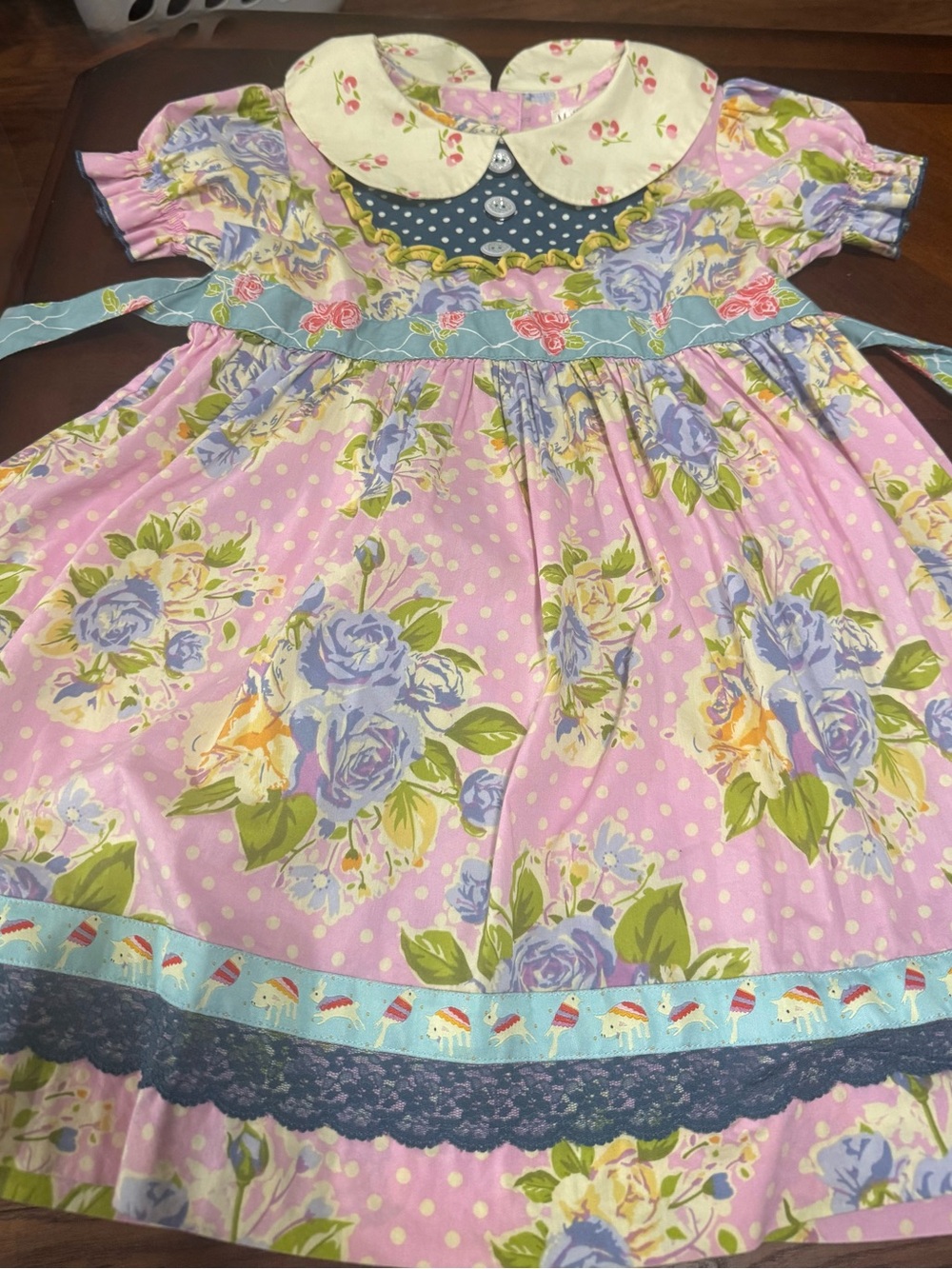 Matilda Jane Pink Floral Dress with Blue Accents